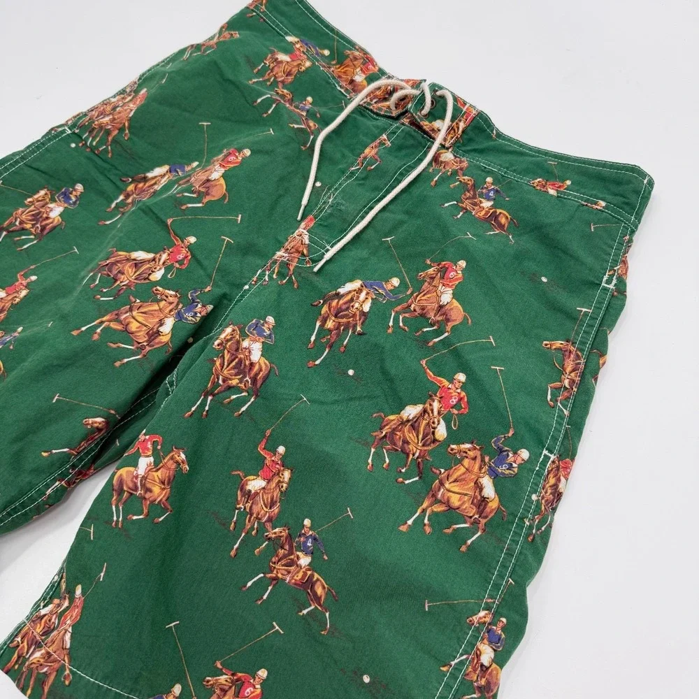 Polo Ralph Lauren Youth Size Large Swimming Trunks Horse Graphic Green